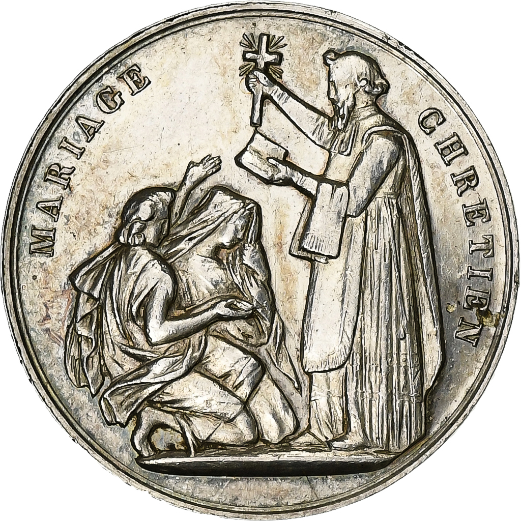 France, Medal, Religion, Mariage Chrétien, Silver, 