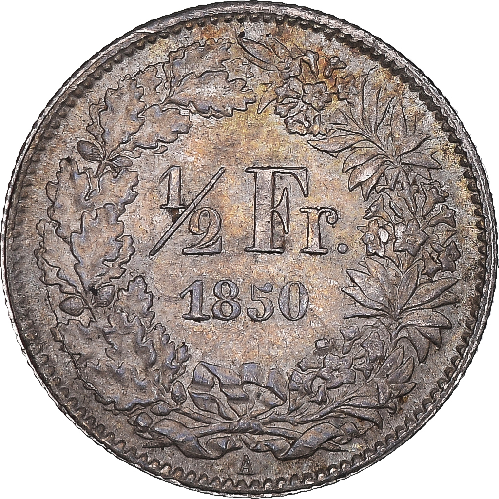 Switzerland, 1/2 Franc, Helvetia, 1850, Paris, Silver, , KM:8