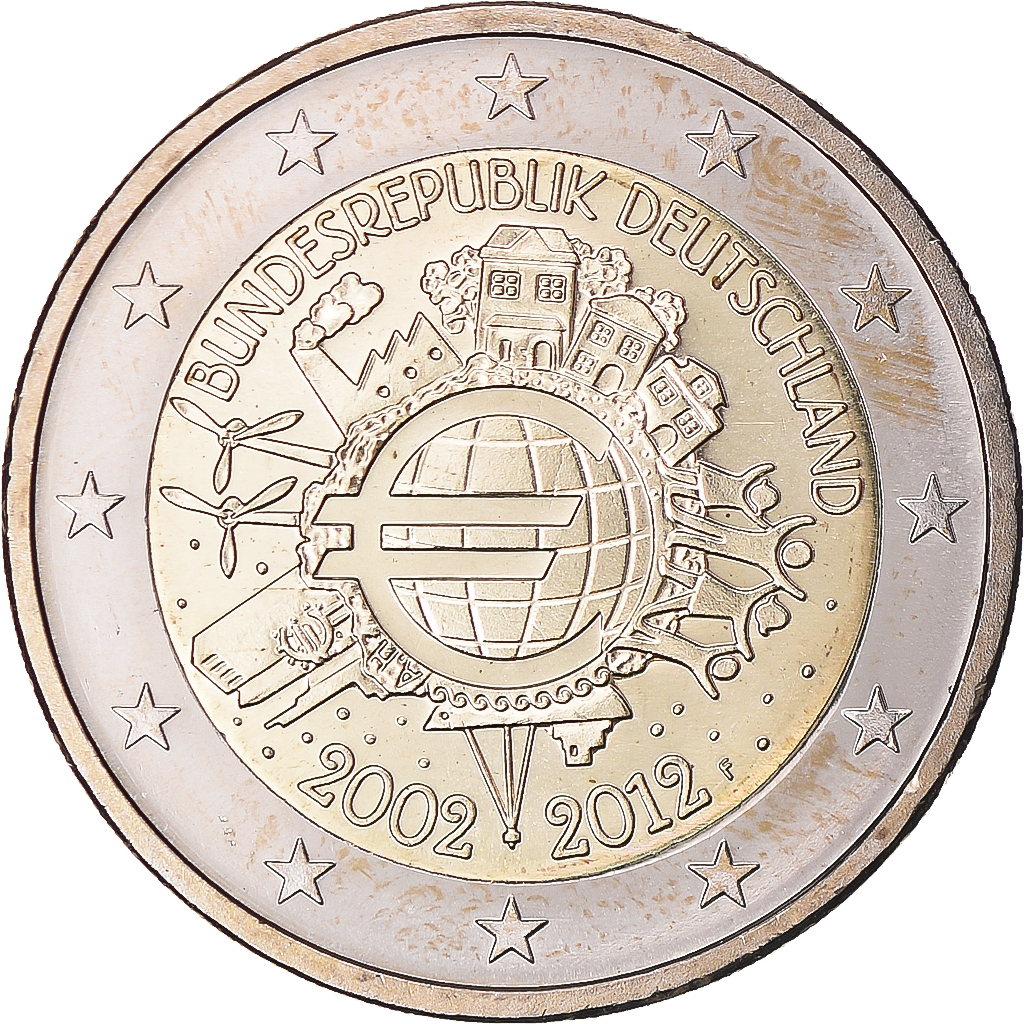 Bundesrepublik Deutschland, 2 Euro, 10 ans de l'Euro, 2012, Stuttgart, UNZ+