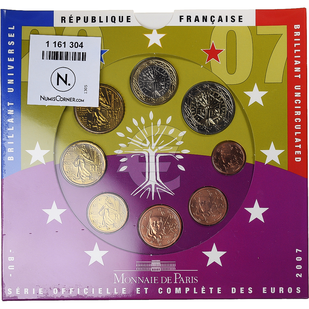 France, Monnaie de Paris, Euro-Set, 2007, FDC.BU, FDC, Gadoury:page 338