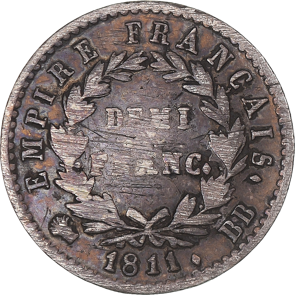 Coin, France, Napoléon I, 1/2 Franc, 1811, Strasbourg, , Silver