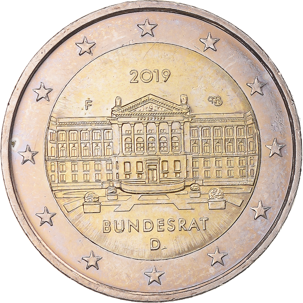 Bundesrepublik Deutschland, 2 Euro, Bundesrat, 2019, Stuttgart, VZ+, Bi-Metallic