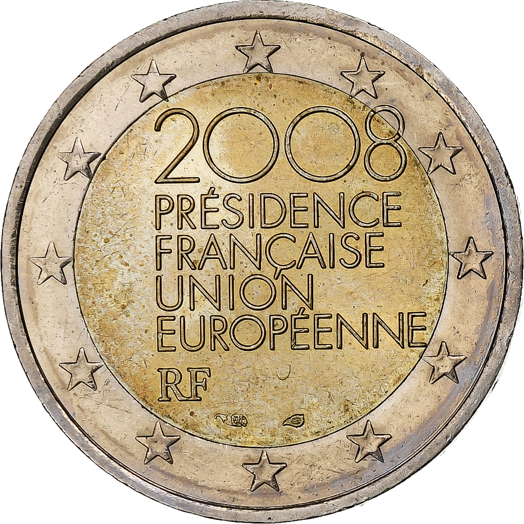 France, 2 Euro, European Union Presidency, 2008, Paris, SUP, Bimétallique