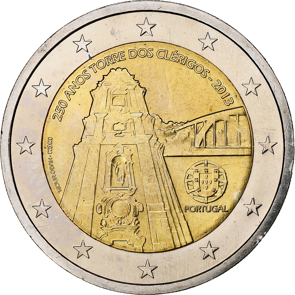 Portugal, 2 Euro, Tour des clercs, 2013, Lisbon, UNZ, Bi-Metallic