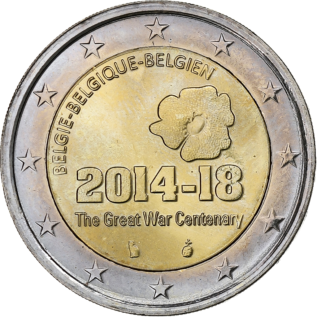 Belgium, 2 Euro, The Great War Centenary, 2014, AU, Bi-Metallic