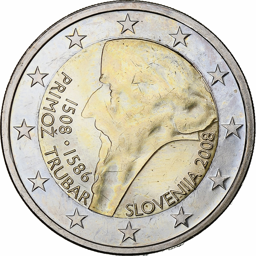 Slovenia, 2 Euro, Primoz Trubar, 2008, Vantaa, , Bi-Metallic, KM:80