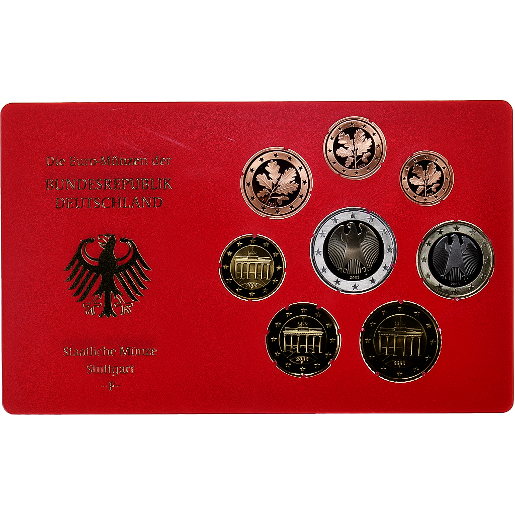 Deutschland, 1 Cent to 2 Euro, 2003, Stuttgart, Proof, STGL