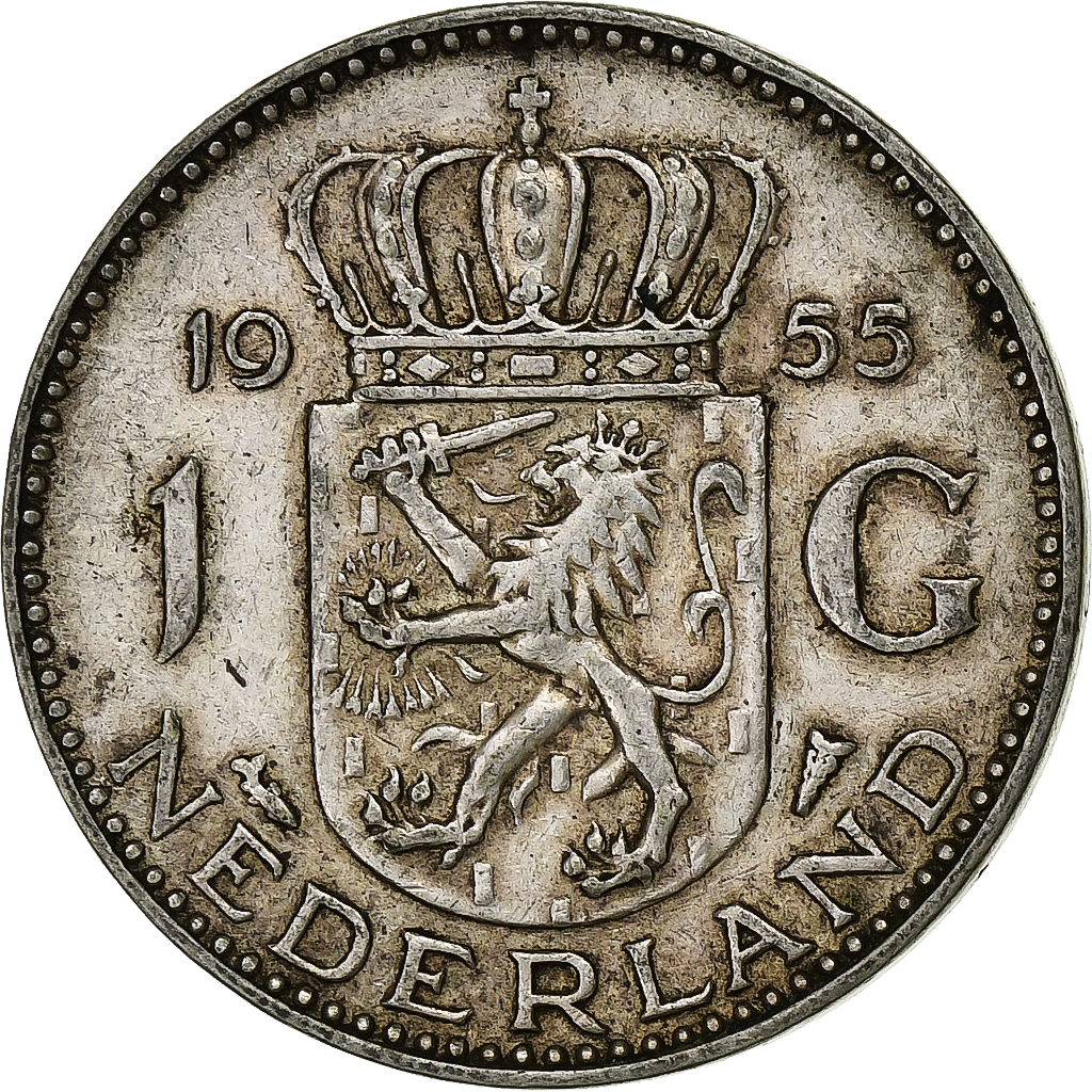Netherlands, Juliana, Gulden, 1955, Silver, , KM:184