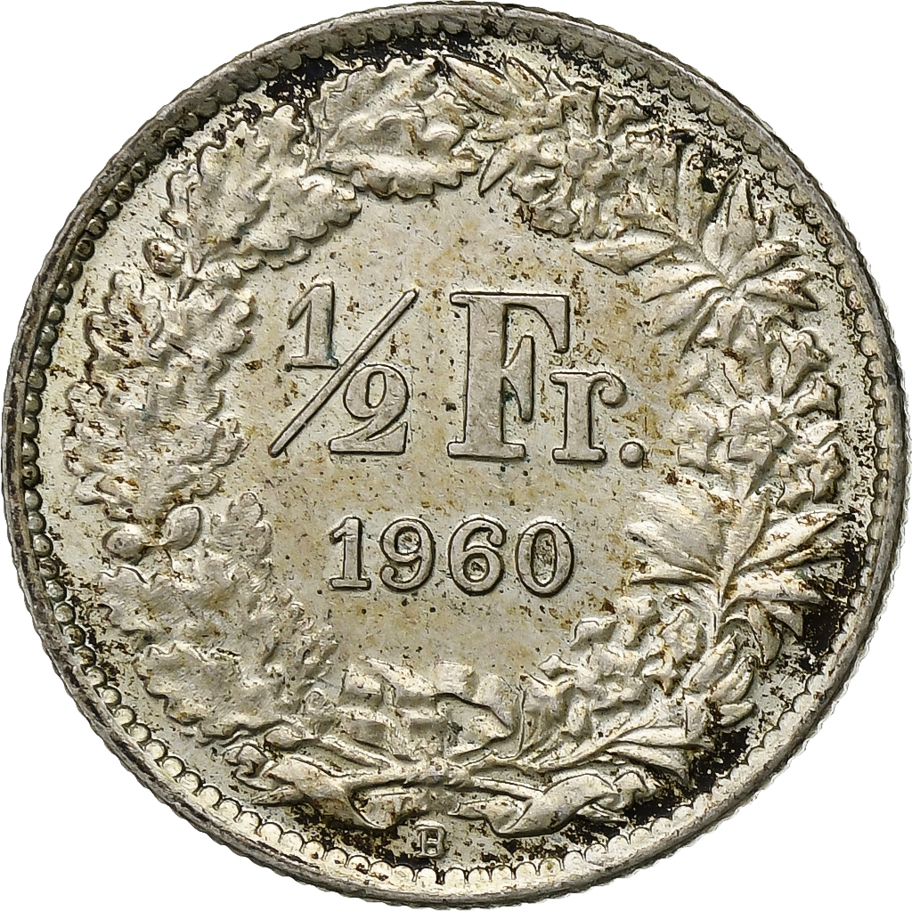 Switzerland, 1/2 Franc, 1960, Bern, Silver, , KM:23