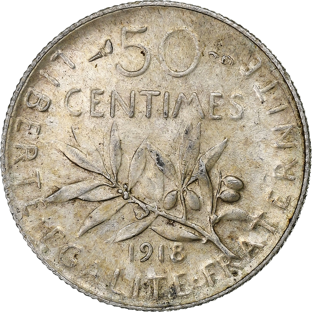 France, 50 Centimes, Semeuse, 1918, Paris, Silver, , KM:854