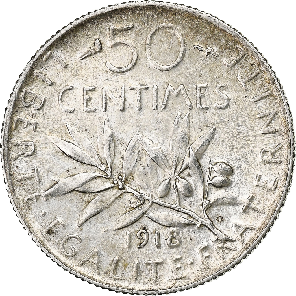 France, 50 Centimes, Semeuse, 1918, Paris, Silver, , KM:854