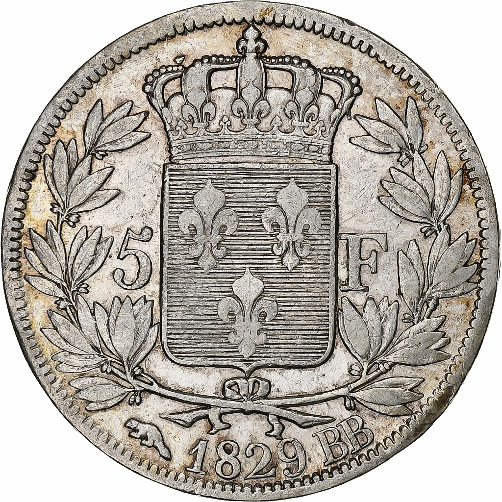France, 5 Francs, Charles X, 1829, Strasbourg, Silver, , Gadoury:644