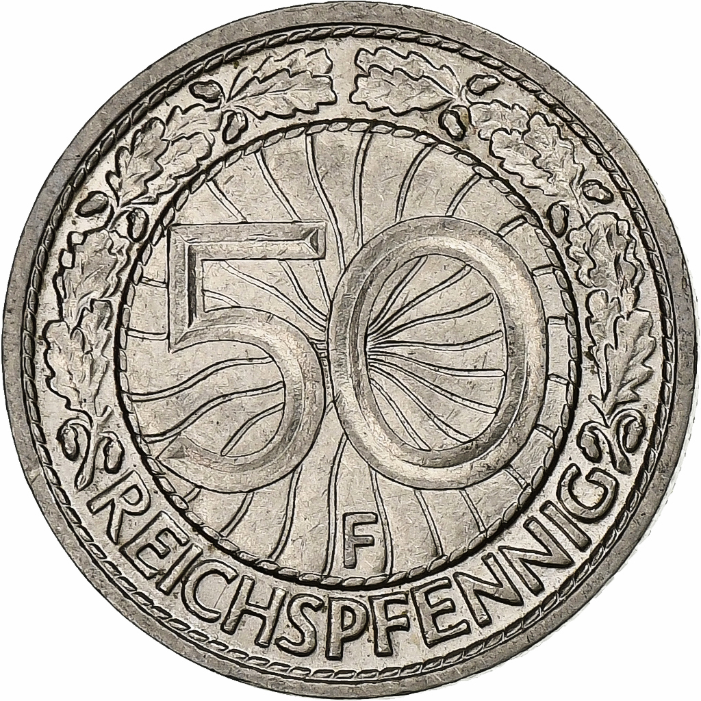 GERMANY, WEIMAR REPUBLIC, 50 Reichspfennig, 1927, Stuttgart, Nickel, 