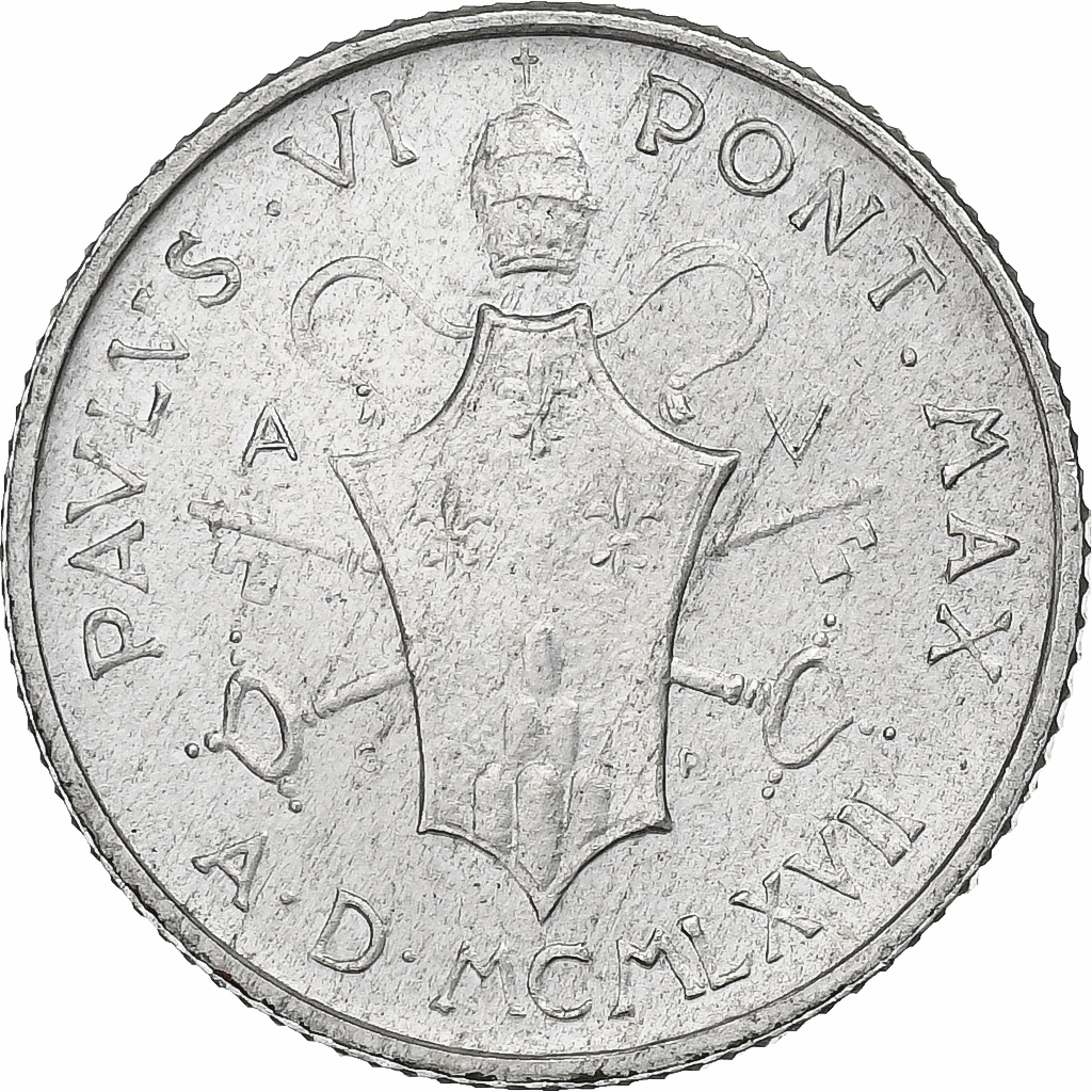 VATICAN CITY, Paul VI, 2 Lire, 1967, Rome, Aluminum, , KM:93