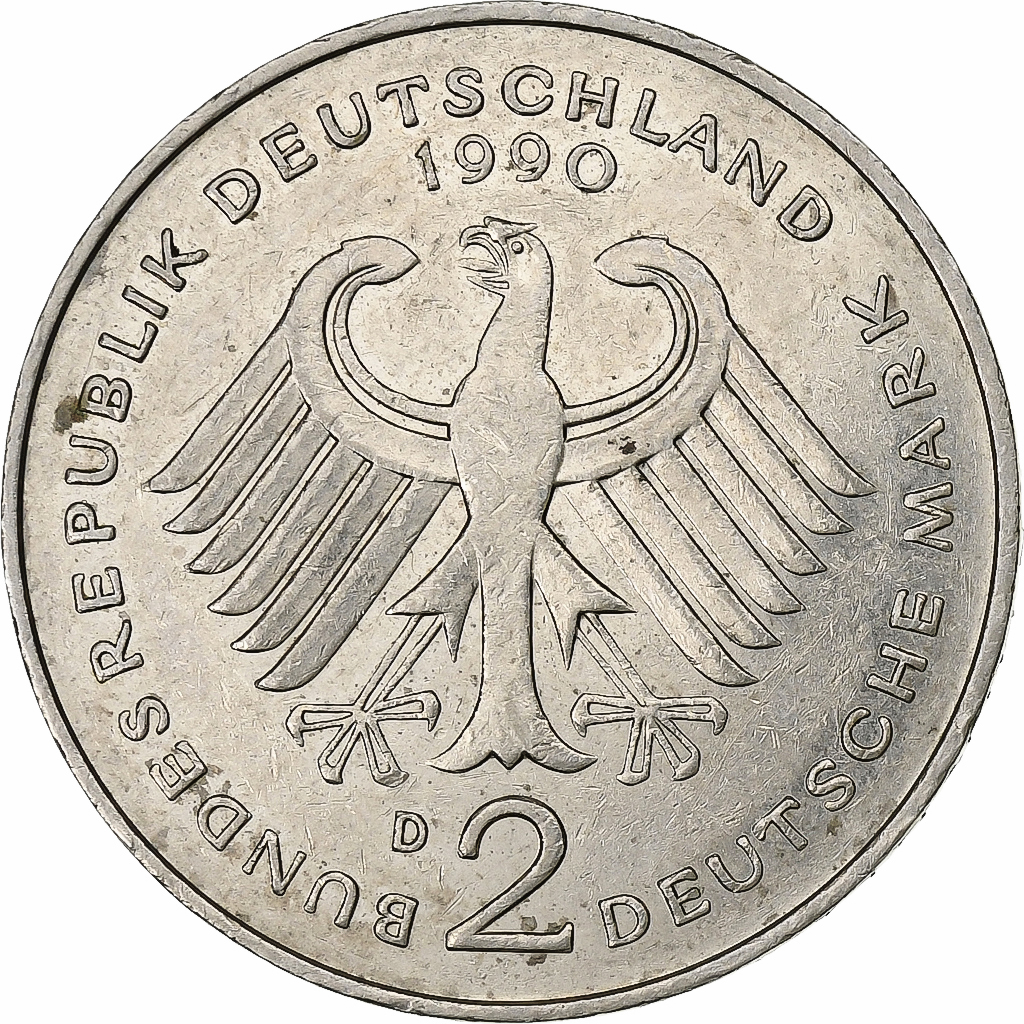 GERMANY - FEDERAL REPUBLIC, 2 Mark, 1990, Munich, , Copper-Nickel Clad