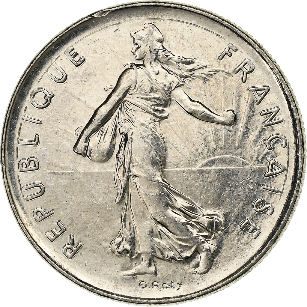 France, 5 Francs, Semeuse, 1991, Paris, Nickel Clad Copper-Nickel, 