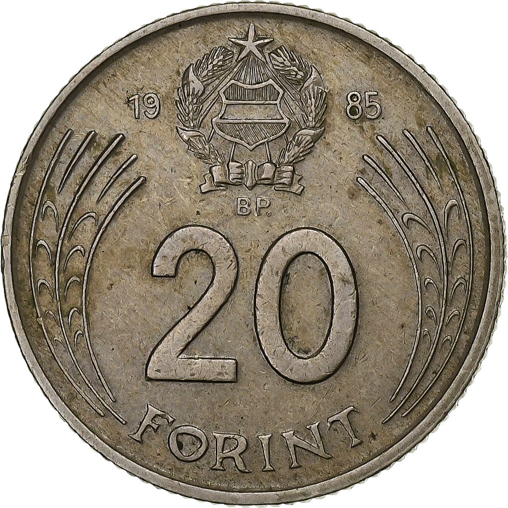 Hungary, 20 Forint, 1985, Copper-nickel, VF, KM:630