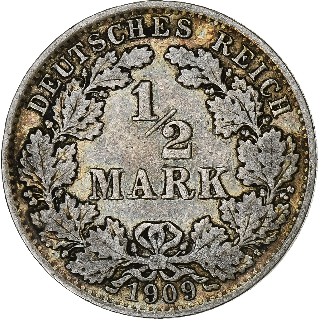 GERMANY - EMPIRE, 1/2 Mark, 1909, Berlin, Silver, , KM:17