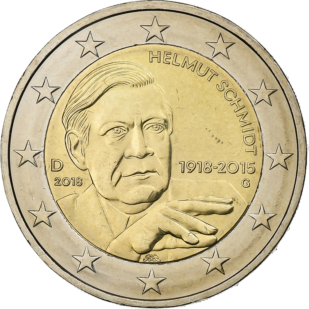 Bundesrepublik Deutschland, 2 Euro, Helmut Schmidt, 2018, Karlsruhe, UNZ+
