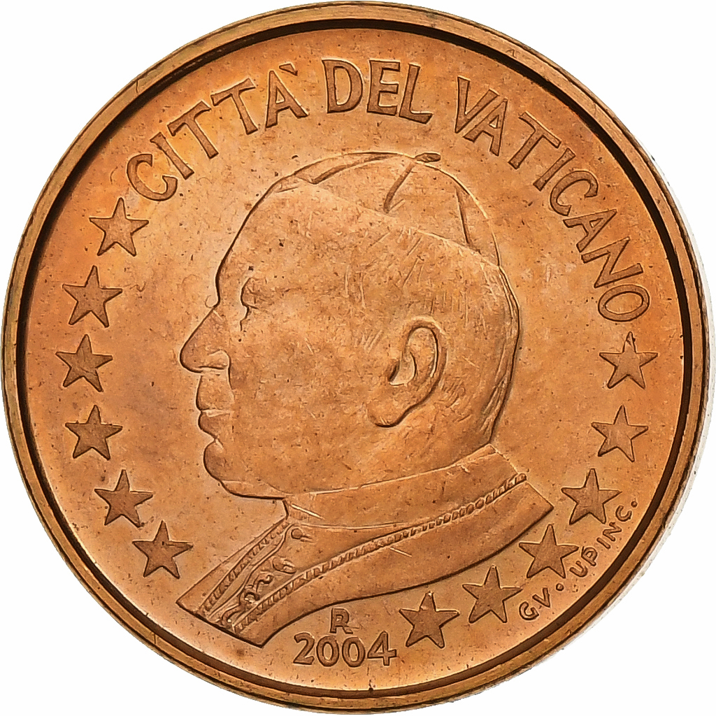 Vatikanstadt, John Paul II, Euro Cent, Jean-Paul II, 2004, Rome, Copper Plated