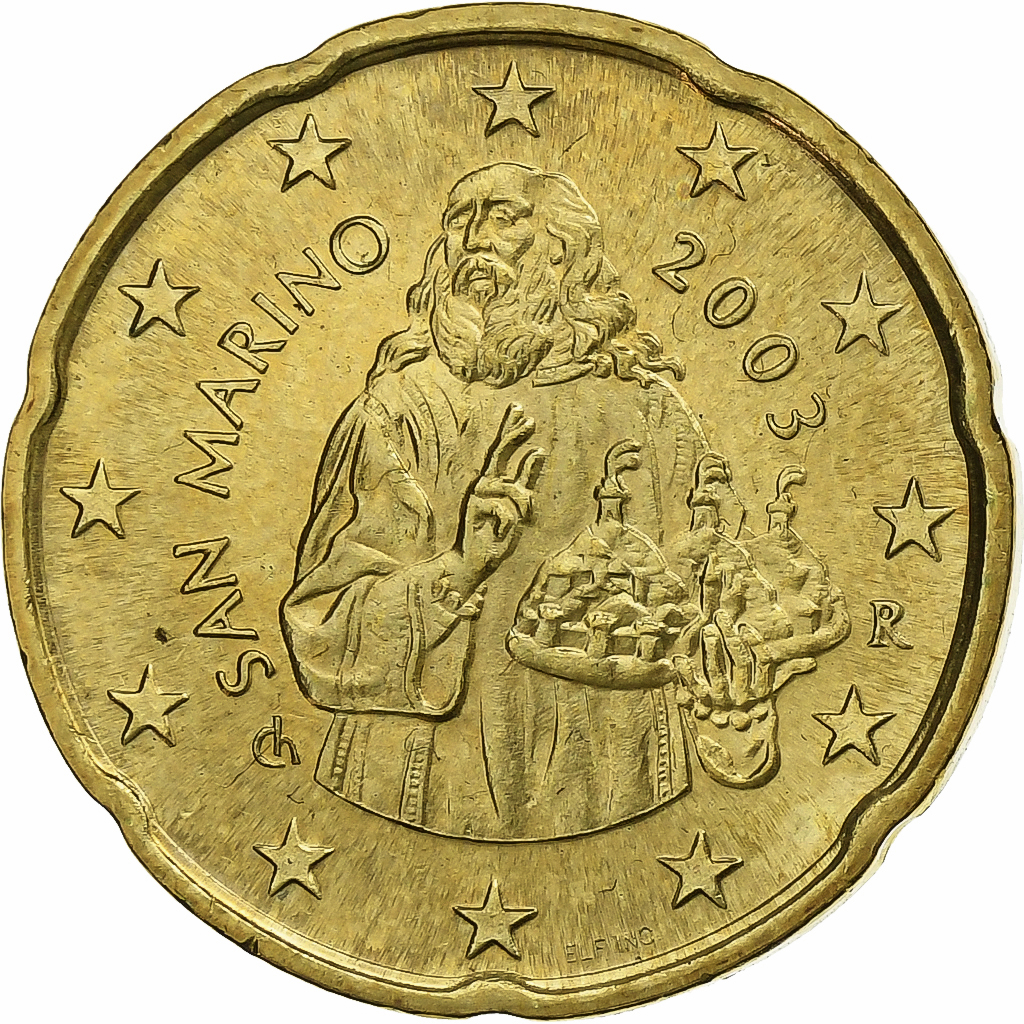 San Marino, 20 Euro Cent, 2003, Rome, Messing, UNZ, KM:444