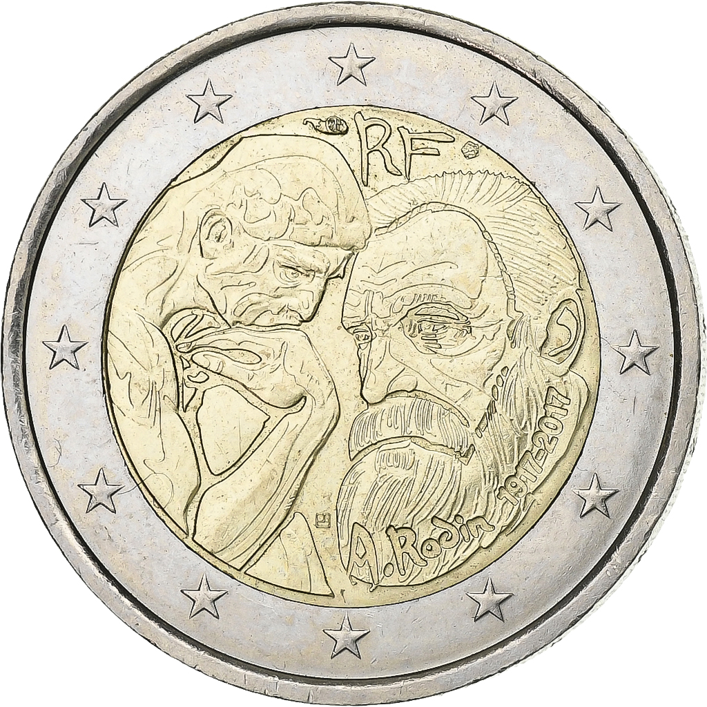 France, 2 Euro, Centenaire du décès d'Auguste Rodin, 2017, Bi-Metallic, MS