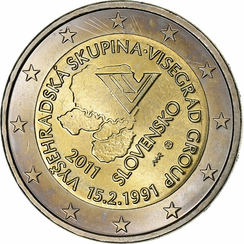 Slovakia, 2 Euro, Visegrad Group, 20th Anniversary, 2011, Kremnica, MS