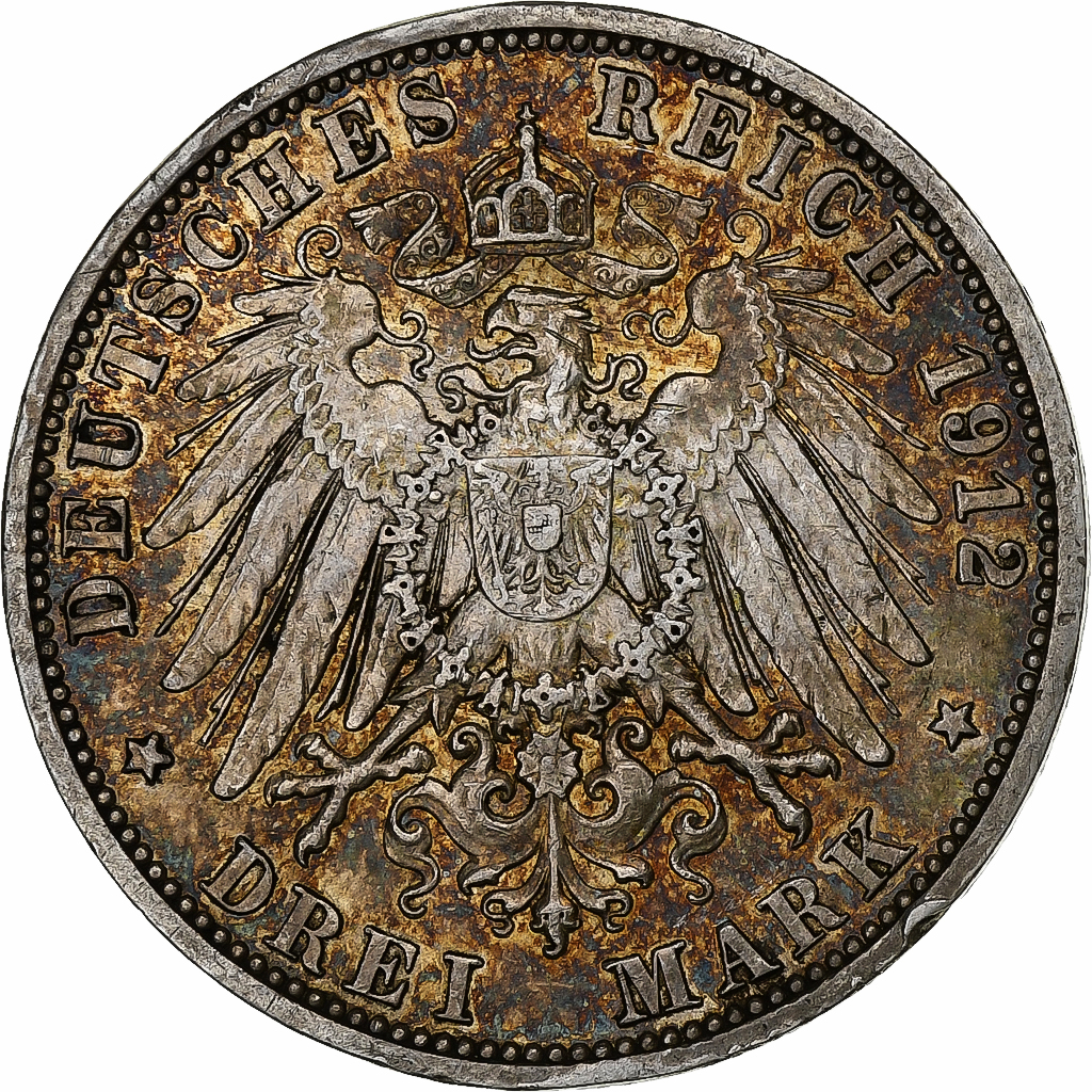 German States, PRUSSIA, Wilhelm II, 3 Mark, 1912, Berlin, Silver, EF