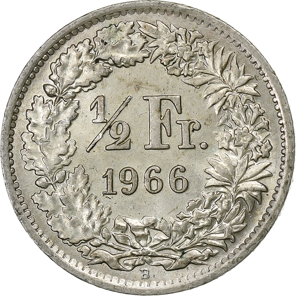 Switzerland, 1/2 Franc, 1966, Bern, Silver, , KM:23