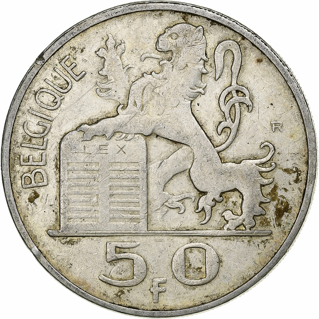 Belgium, Régence Prince Charles, 50 Francs, Mercure, 1948, Brussels, Silver