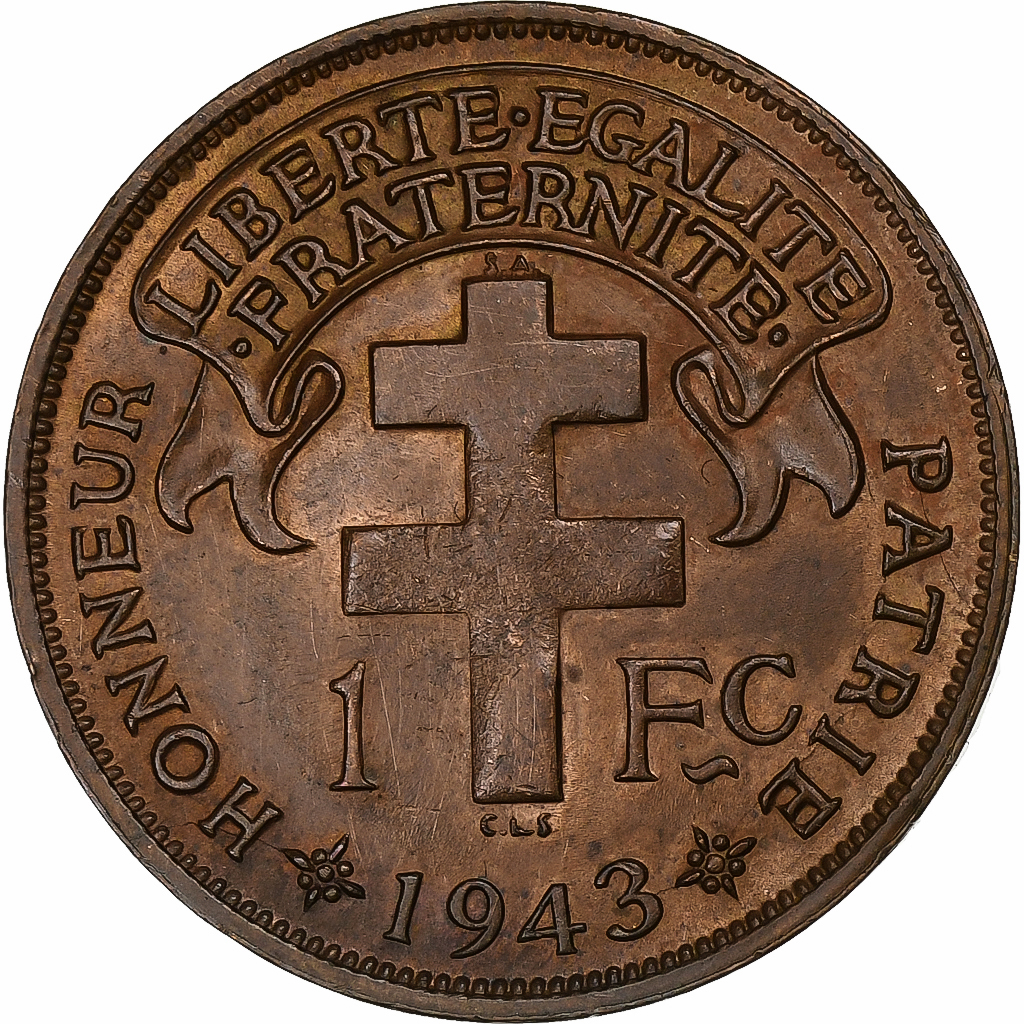 Madagascar, Franc, 1943, Pretoria, Bronze, , KM:2