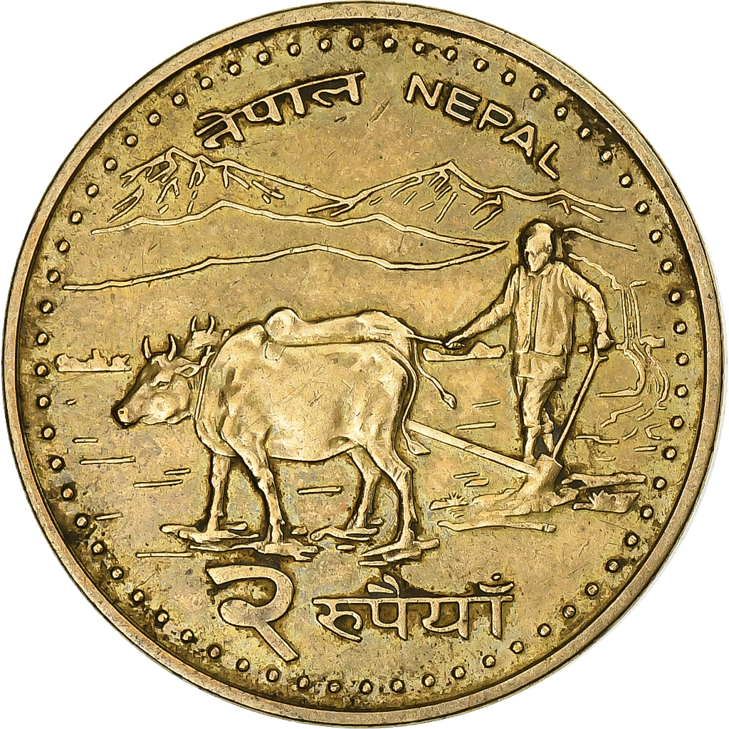 Nepal, SHAH DYNASTY, 2 Rupees, 2006, Kathmandu, Brass plated steel, 
