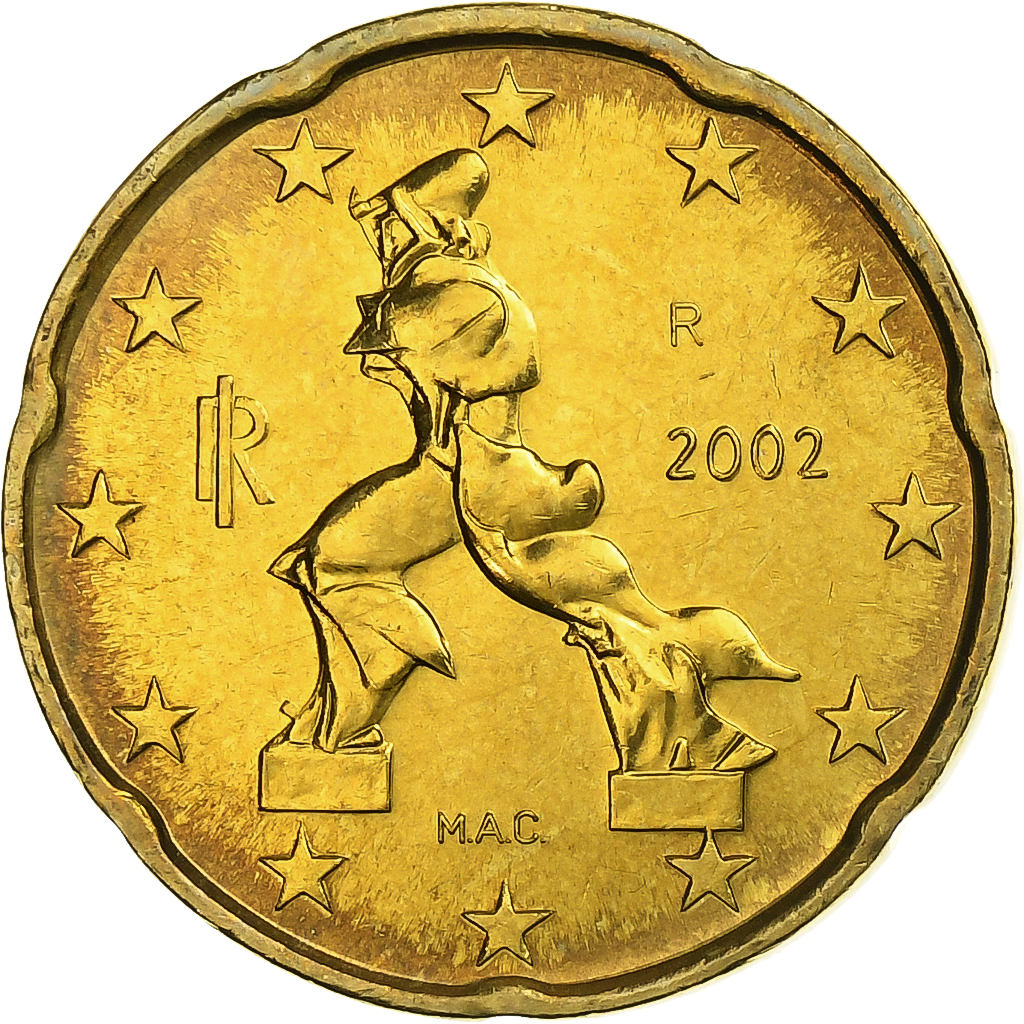 Italy, 20 Euro Cent, 2002, Rome, Brass, MS, KM:214