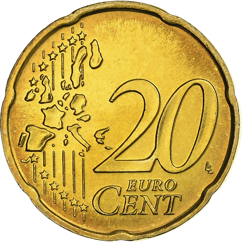 Italy, 20 Euro Cent, 2002, Rome, Brass, MS, KM:214