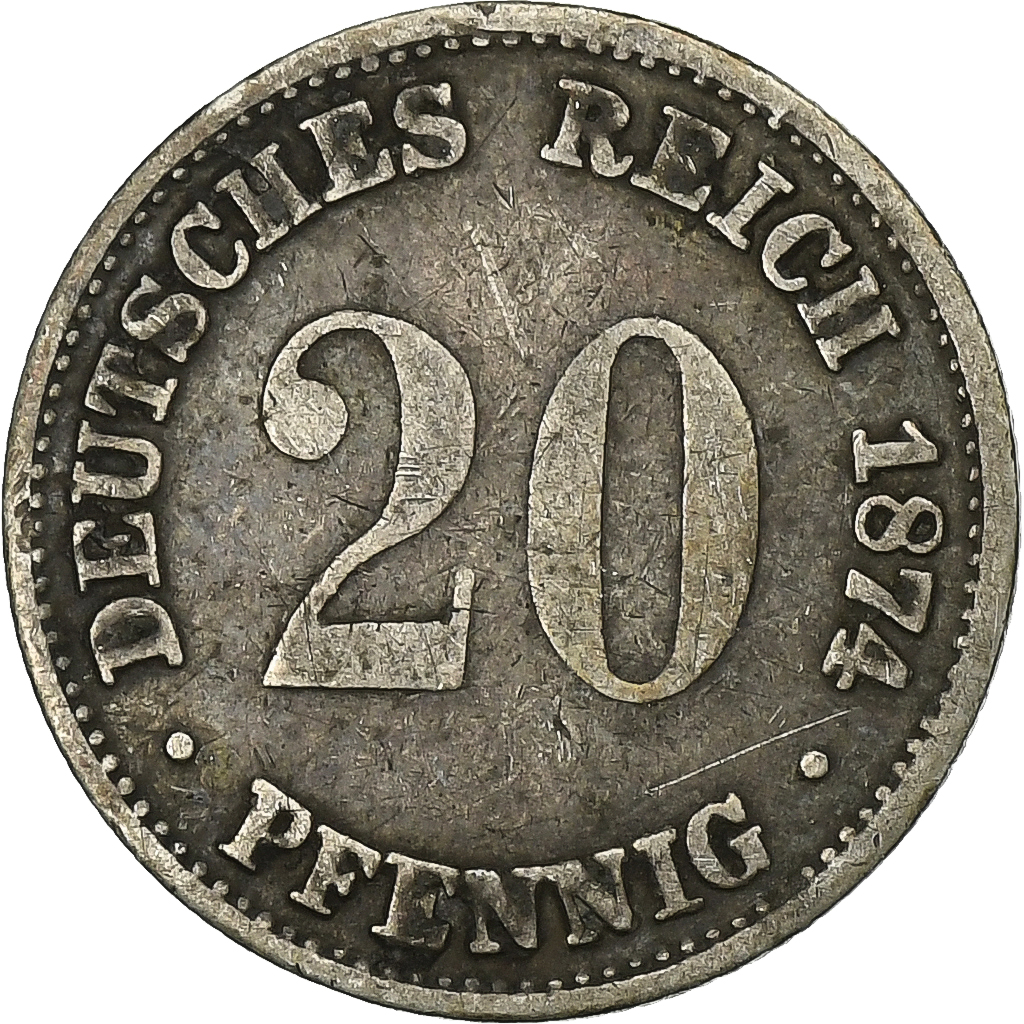 Coin, GERMANY - EMPIRE, Wilhelm I, 20 Pfennig, 1874, Hannover, 