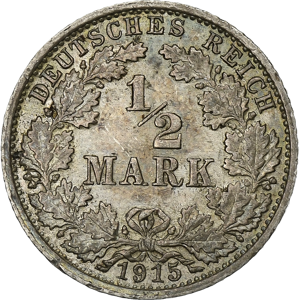 GERMANY - EMPIRE, 1/2 Mark, 1915, Karlsruhe, Silver, AU, KM:17