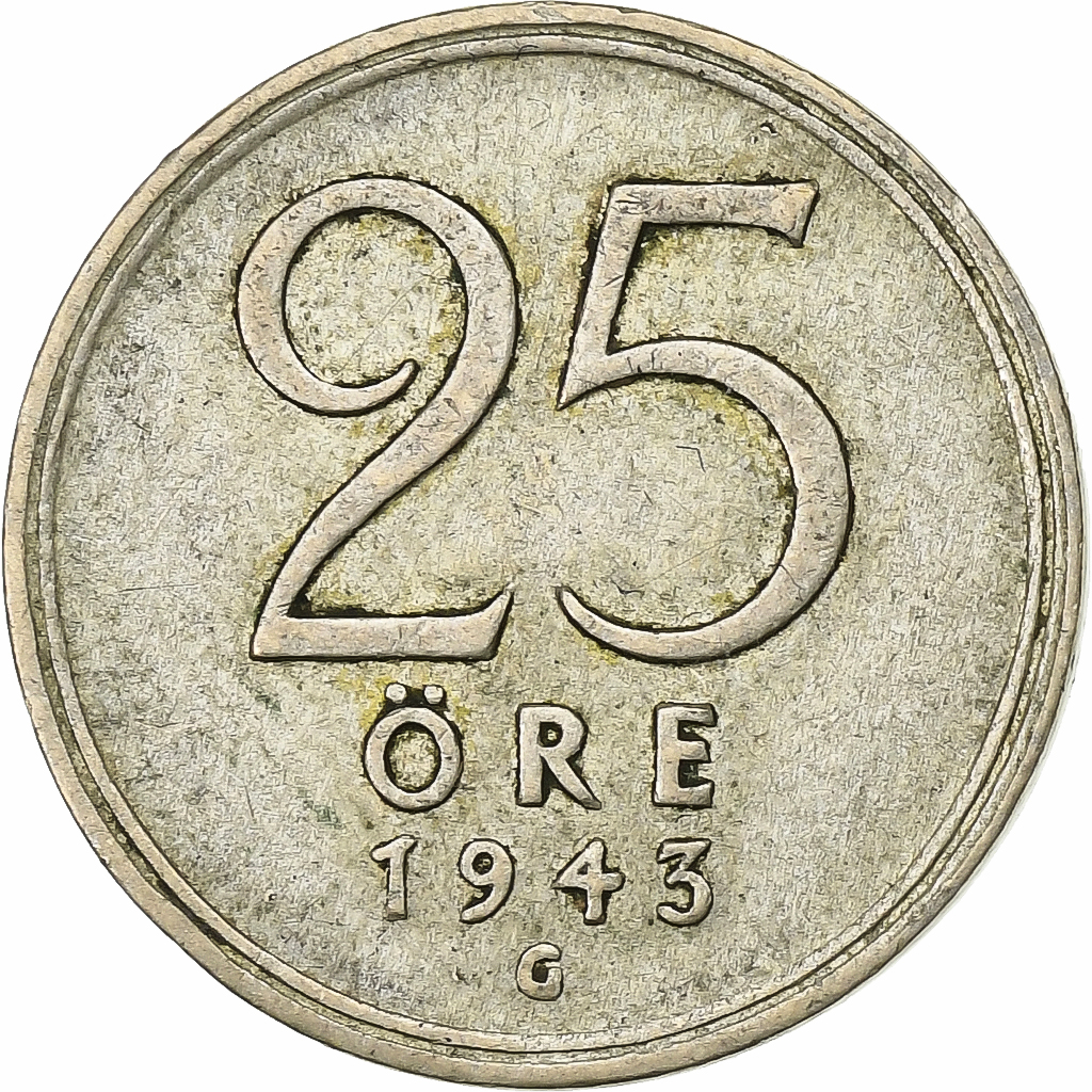 Sweden, Gustaf V, 25 Öre, 1943, Silver, , KM:816