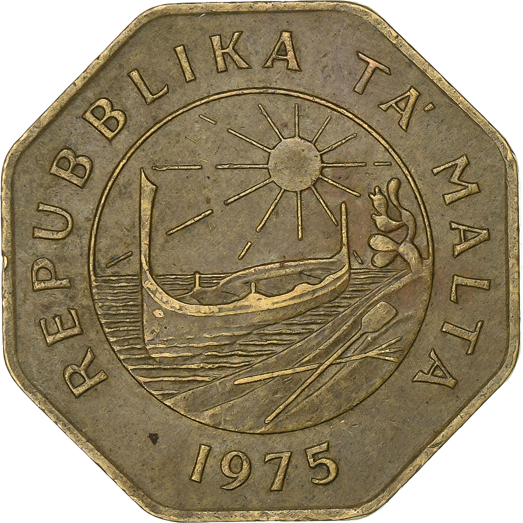 Coin, Malta, 25 Cents, 1975, , Brass, KM:29