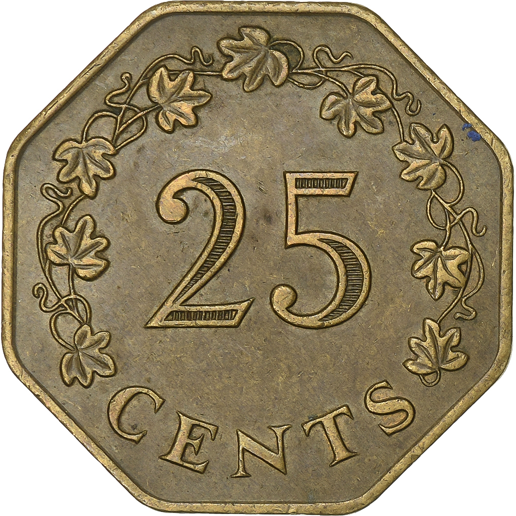 Coin, Malta, 25 Cents, 1975, , Brass, KM:29