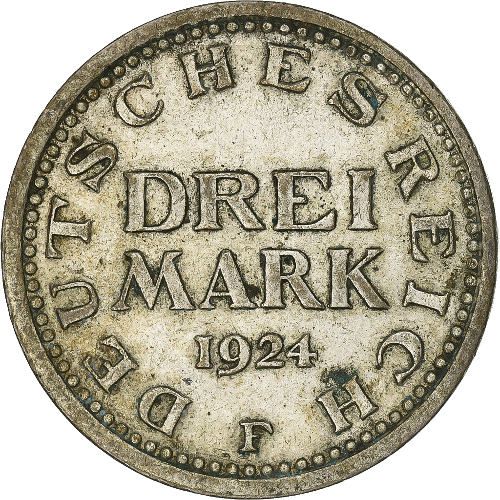 Germany, Weimar Republic, 3 Mark, 1924, Stuttgart, Silver, , KM:53