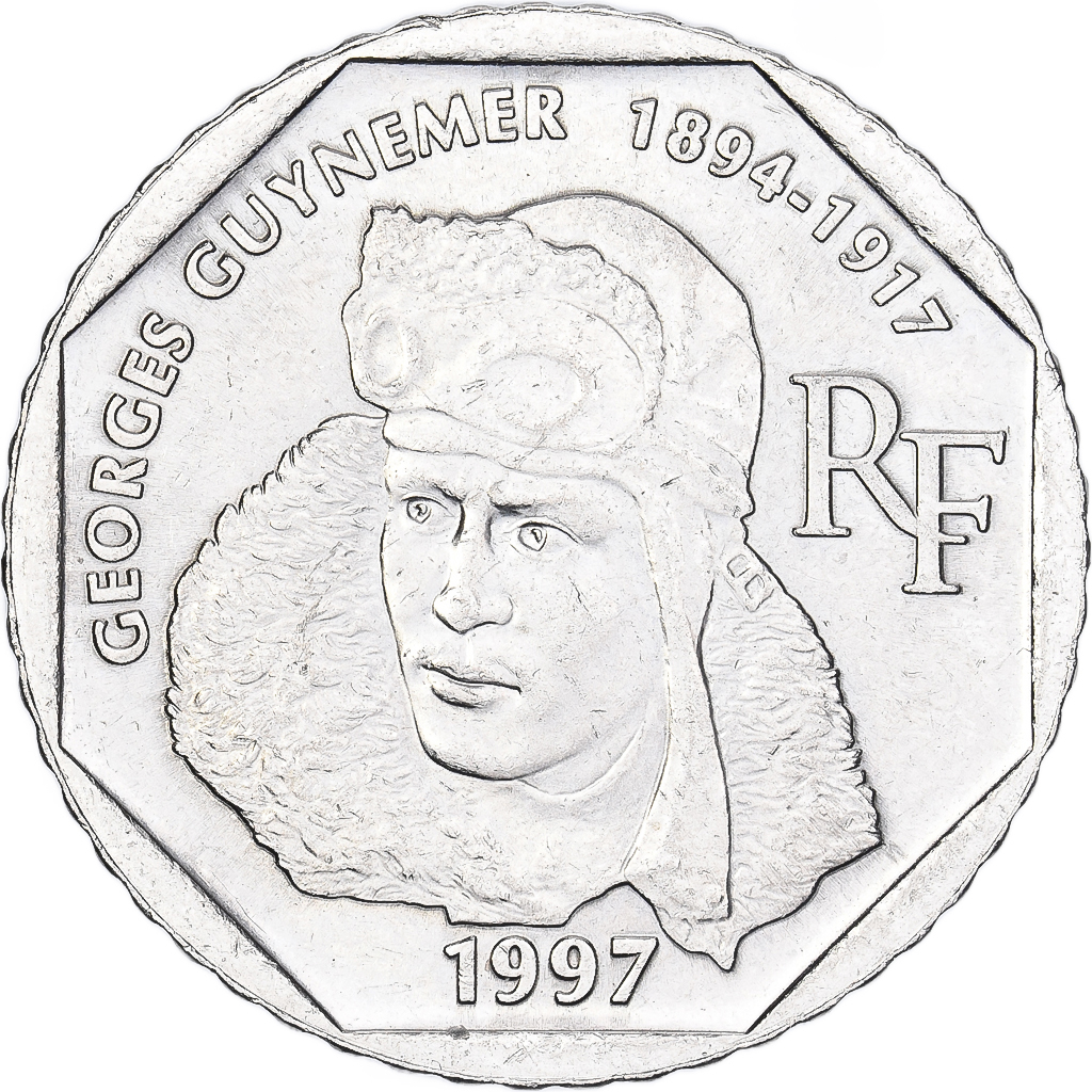 France, 2 Francs, Guynemer, 1997, Paris, Nickel, AU(55-58), KM:1187