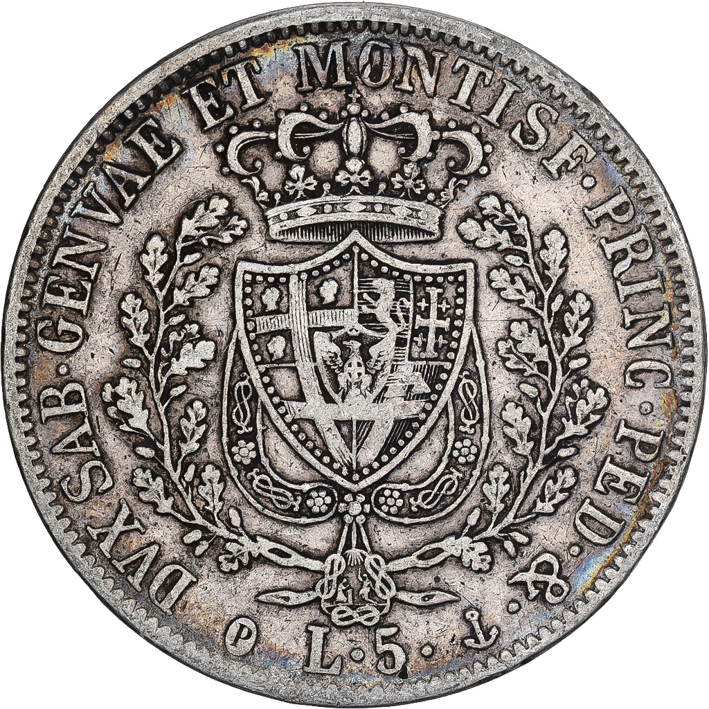 Italy, Carlo Felice, 5 Lire, 1829, Genoa, Silver, 