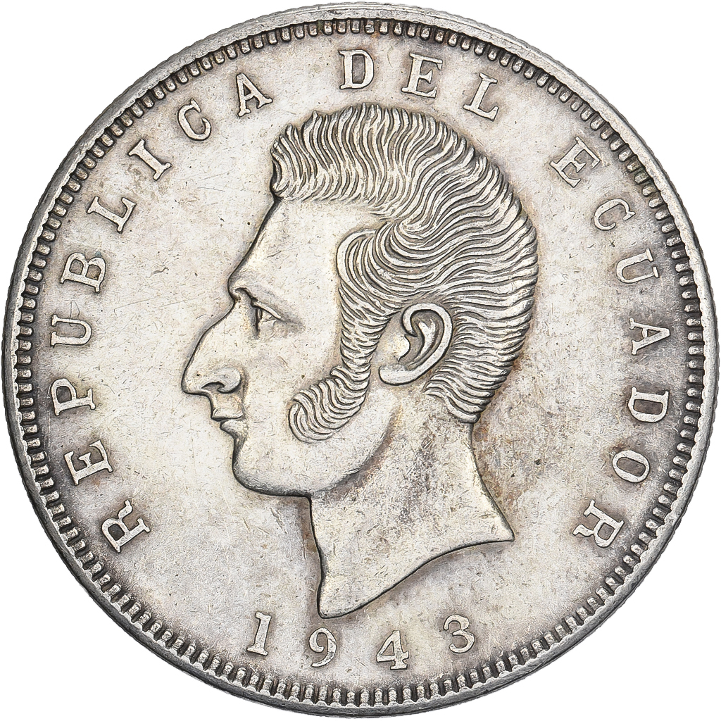 Ecuador, 5 Sucres, Cinco, 1943, Mexico City, Silver, , KM:79