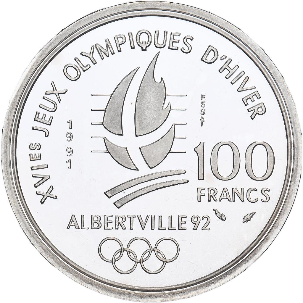 Frankrijk, 100 Francs, Albertville - Coubertin, 1991, Monnaie de Paris, ESSAI