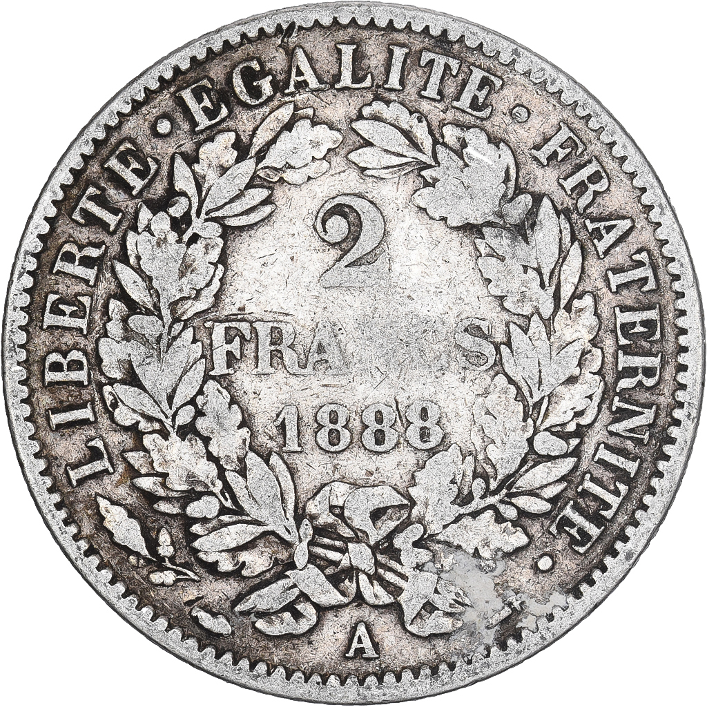 France, 2 Francs, Cérès, 1888, Paris, Silver, , Gadoury:530a