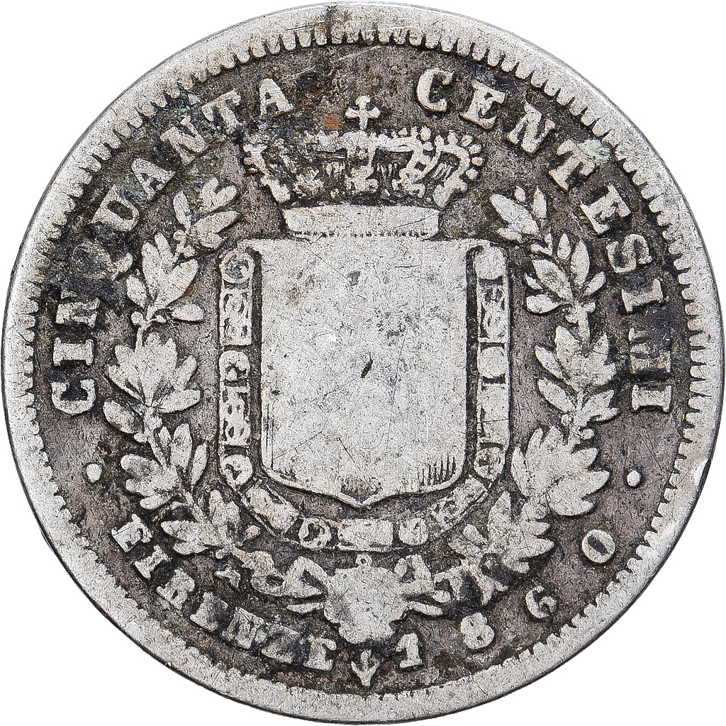 Italian States, EMILIA, Vittorio Emanuele II, 50 Centesimi, 1860, Florence