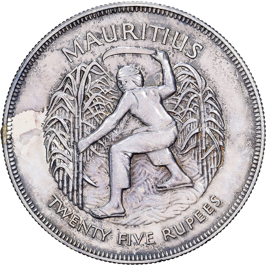 Mauritius, 25 Rupees, 1977, Silver, AU, KM:43