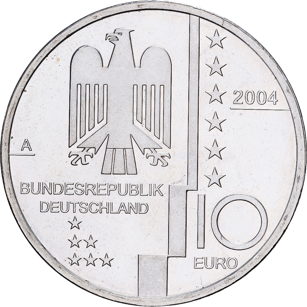 Deutschland, 10 Euro, Bauhaus Dessau, 2004, Berlin, Silber, VZ+, KM:230