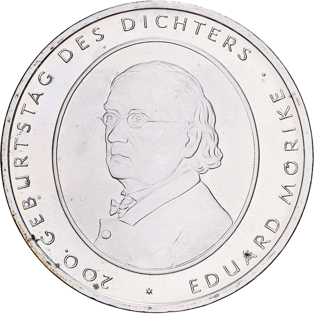Germany, 10 Euro, Eduard Mörike, 2004, Stuttgart, Silver, MS, KM:233