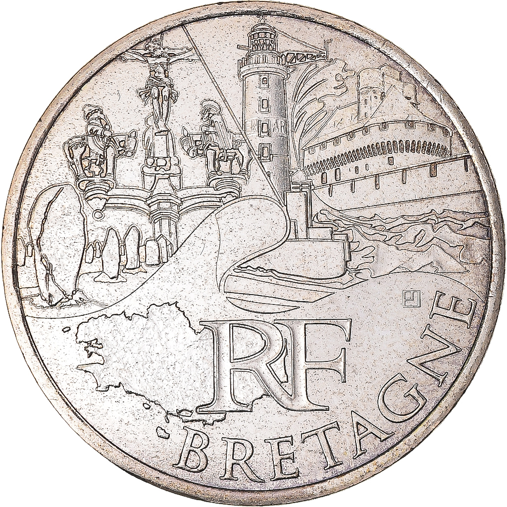 France, 10 Euro, 2011, Bretagne, MS(63), Silver